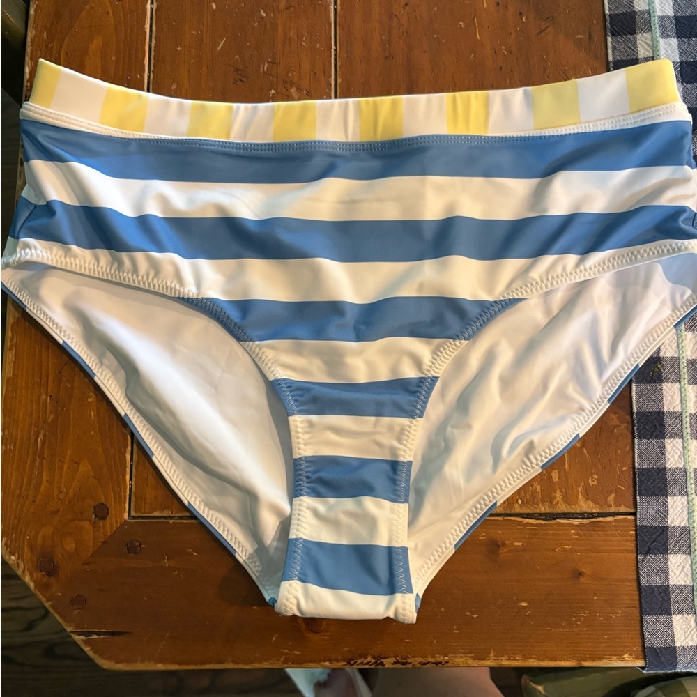STAUD Yellow and White Striped Swim Bottom